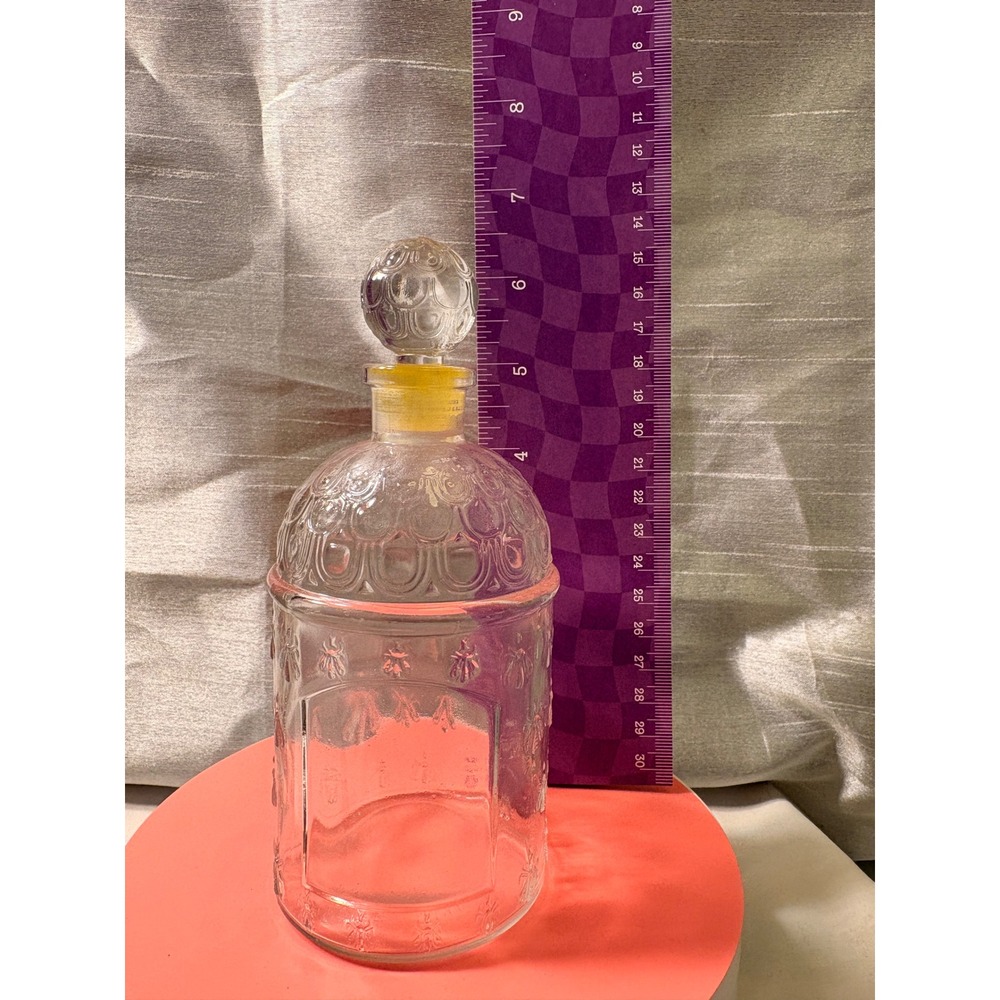 Guerlain Bee Bottle Clear Glass Perfume Decanter with Stopper 7.5in